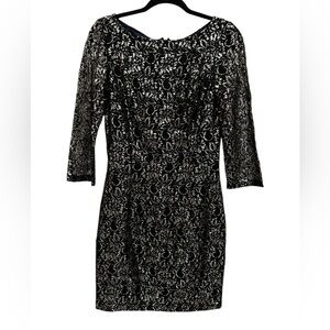 Erin Fetherston Elegant Black and Silver Lace Dress size 6